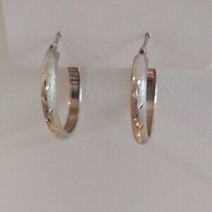 Hoop Earrings - Sterling Silver Etched Shiny & Matte, new